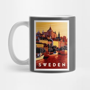 Sweden Waterfront Harbor Boats Docked Scene Print Mug